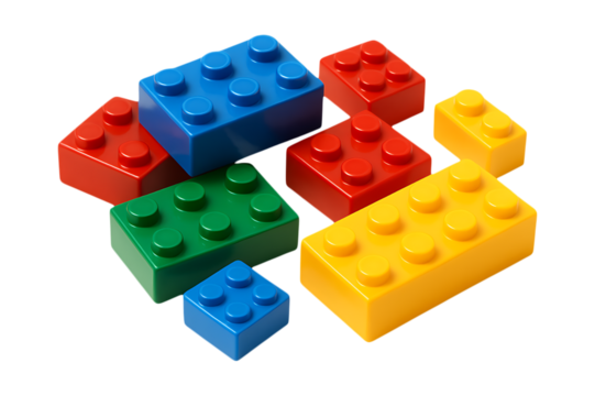 Colorful Plastic Building Bricks for Creative Play Isolated on Transparent Background