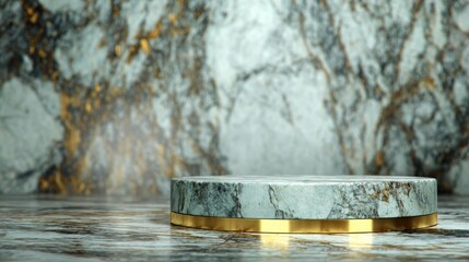 Luxury Pet Accessories Display on Elegant Marble Podium With Gold Accents in Upscale Interior Setting