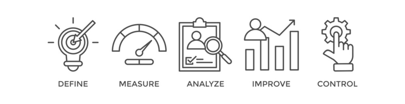Lean six sigma banner web icon vector illustration concept for process improvement with icon of define, measure, analyze, improve, and control