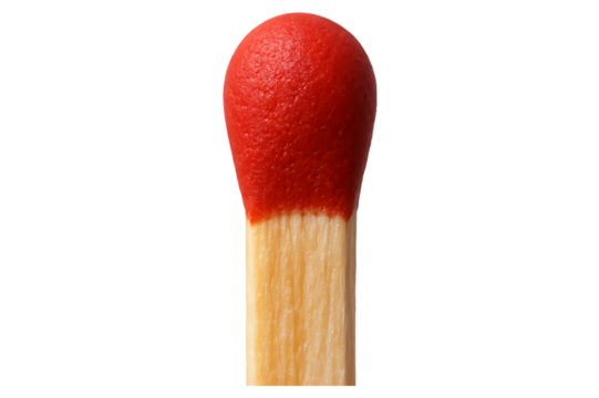 Red Matchstick Head Macro Close-Up Isolated on Transparent Background