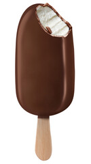 Vanilla popsicle with a chocolate coating and chocolate coating.