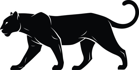 Obraz premium Black Panther Silhouette – Isolated on Transparent Background Wild Panther Walking Vector Illustration