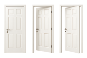 Set of White Interior Doors in Different Open Positions Isolated on Transparent Background