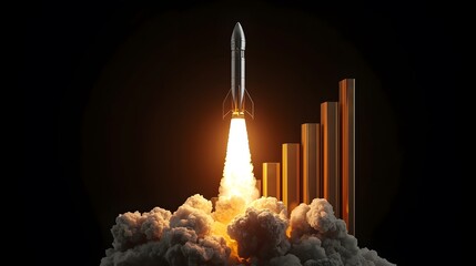 Rocket launch with growth chart