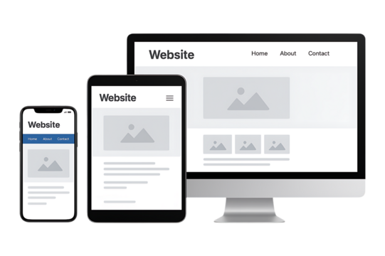 Responsive Website Design on Devices Isolated on Transparent Background