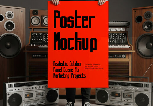Retro Music Studio Advertising Poster Mockup with Generative AI