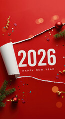 New Year's Greetings 2026: A festive greeting for the upcoming year 2026, featuring a celebratory design with decorations and a scroll, all set against a vibrant background.
