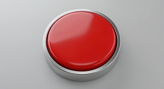 Red Button: A close-up view of a vibrant red button, poised to be pressed. The button's polished surface gleams.