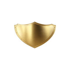 Gold metal shield cut out 3D realistic protective emblem emblematic design security defense concept isolated on transparent background
