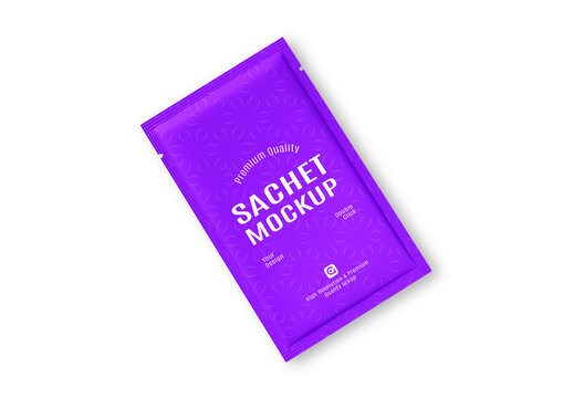 Realistic Foil Sachet Packet Packaging Mockup for Product Label Branding