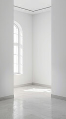AI image of a wide empty room shown from a single corner view