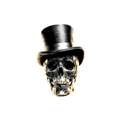 Spooky Halloween Skull Wearing a Top Hat, Creepy Gothic Illustration Isolated on White Background for Holiday, Horror, and Creative Use
