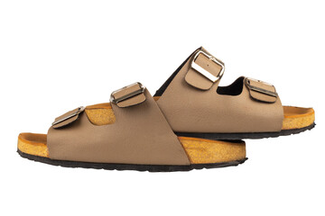 Brown leather sandals on white background