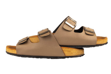 Brown leather sandals on white background