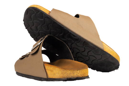 Brown leather sandals on white background