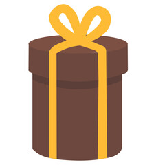 Brown gift box with yellow ribbon icon, perfect for luxury gifts, special occasions, or illustrating elegant, classic, and festive gifting.