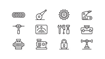 Fototapeta premium Industrial Machine Parts Icons Set conveyor belt lever