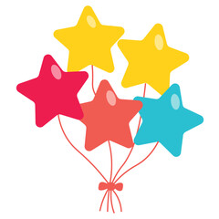 Colorful star balloons icon, suitable for kids’ parties, achievements, or illustrating magic, joy, and vibrant birthday celebration.