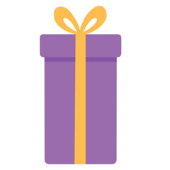Purple gift box with yellow ribbon icon, perfect for elegant gifts, special occasions, or illustrating luxury and celebration.