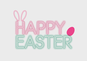 This vibrant and cheerful Easter design features 'Happy Easter' in bright neon colors with playful bunny ears and an egg, perfect for seasonal celebrations.