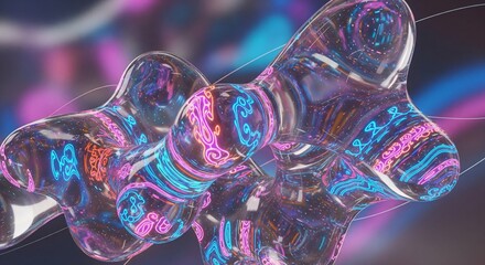 Close-up of a colorful, futuristic robotic hand with neon lights and metallic finish against a dark background.