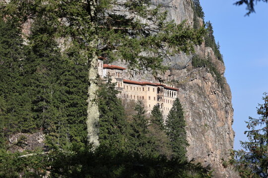 Monastery forest cliff. sumela monastery. High quality photo