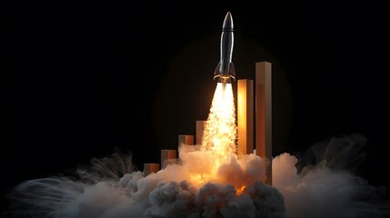 Rocket launch over bar chart