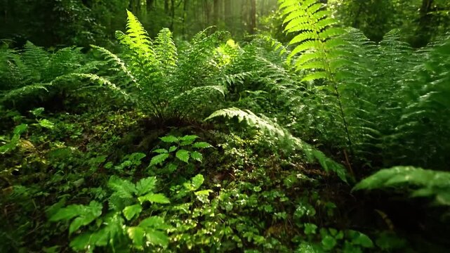 Capturing the delicate unfurling of a young fern frond, showcasing its intricate fiddlehead shape as it slowly expands in a humid forest environment. Close up, macro, time lapse