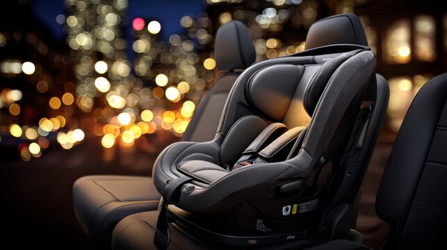 Child Safety Product Showcasing Rear-Facing Car Seat in a Cozy Car Interior at Night Highlighting Safety Features and Easy Installation