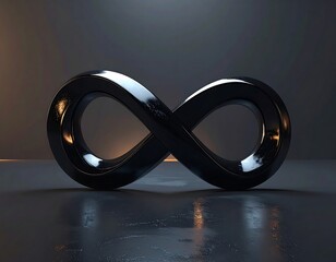 Glossy, black infinity symbol against a reflective surface