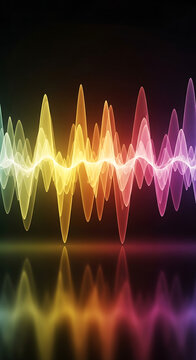 Vibrant Sound Waveform Spectrum with Rainbow Colors and Reflection.