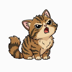 Fototapeta premium Adorable Angry Brown Striped Kitten Yelling Cartoon Illustration