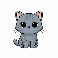 Fototapeta premium Adorable Gray Tabby Kitten Sitting Cartoon Vector Art