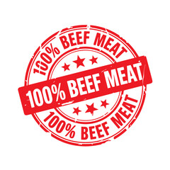 100% Beef Meat Stamp. Stamp Design Isolated on White Background. Grunge Stamp Vector Illustration.