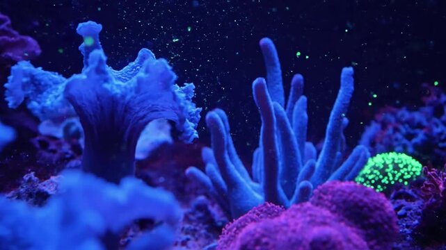 Dynamic visual exploration of an alien ecosystem, showcasing the intricate growth patterns and symbiotic relationships of luminescent flora. mesmerizing, deep sea, abstract