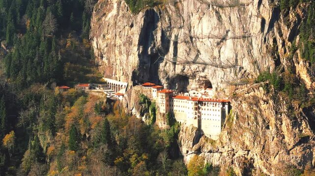 Monastery forest cliff. sumela monastery. High quality photo