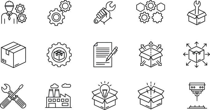 Set of 12 engineering and development outline icons vector for web and mobile applications