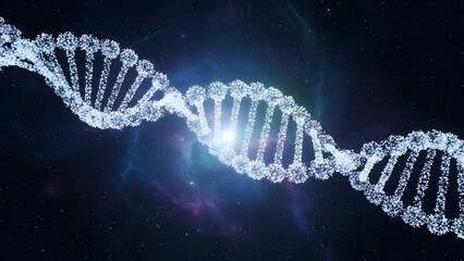 DNA helix on dark and blue backgrounds in a scientific 3D style