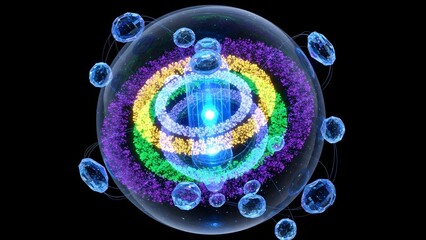 Colorful abstract fractal background with glowing circular shapes and spheres