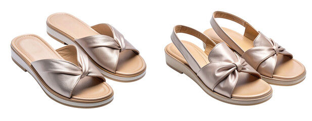  Knot-Detail Satin Slide Sandals Isolated on White Background ki