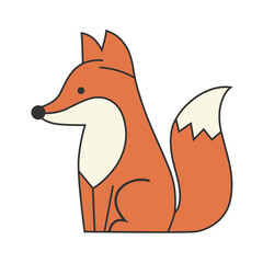 Cute cartoon illustration of a sitting fox with a fluffy tail and white markings.