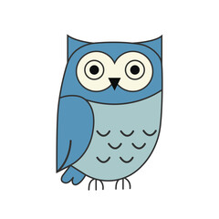 Cute cartoon vector owl with big eyes and small wings isolated on a white background.