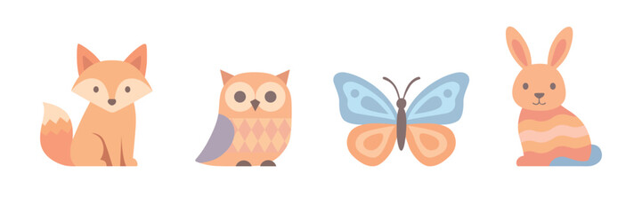 Charming watercolor forest animals and butterfly illustration for childrens designs.