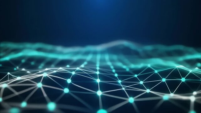 Dynamic digital network grid pulsing with glowing nodes, representing global connection and futuristic technology in motion - Powered by Adobe