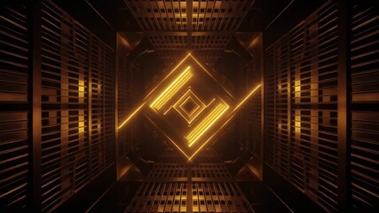Dynamic golden neon tunnel vortex accelerates into future, abstract digital cyberspace exploration, high tech movement - Powered by Adobe