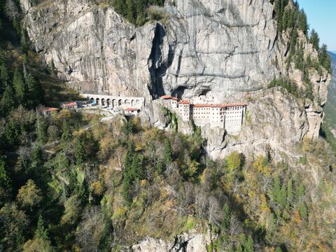 Monastery forest cliff. sumela monastery. High quality photo