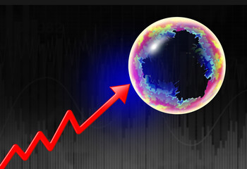 Big Tech Bubble risk and Economic technology bubbles fear and Artificial intelligence and AI or overhyped Stock market speculation concept and overvalued technologies economy as inflated valuation.