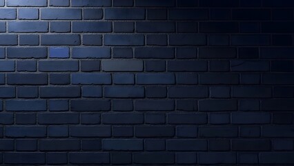 Dark blue nightly realistic brick wall. Navy blue brick background.