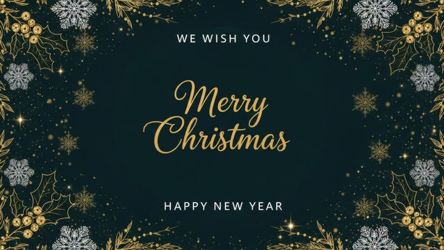 Elegant Merry Christmas & Happy New Year Card with Floral Accents - Powered by Adobe