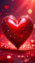 Glossy heart with glittery texture and bokeh background for celebration